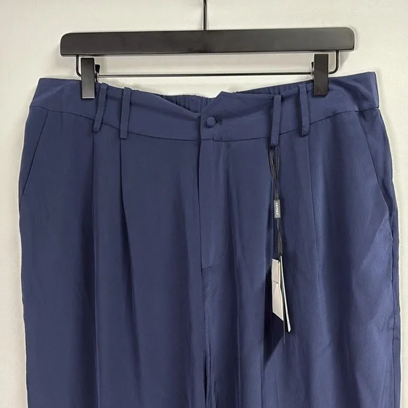 LilySilk Timeless Pleated 100% Silk Wide Leg Trousers Navy Blue Size 12 NWT!